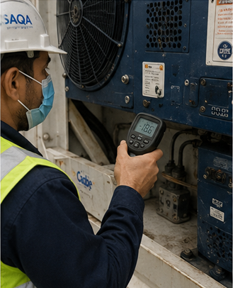 Inspetor SAQA medindo temperatura de contêiner refrigerado